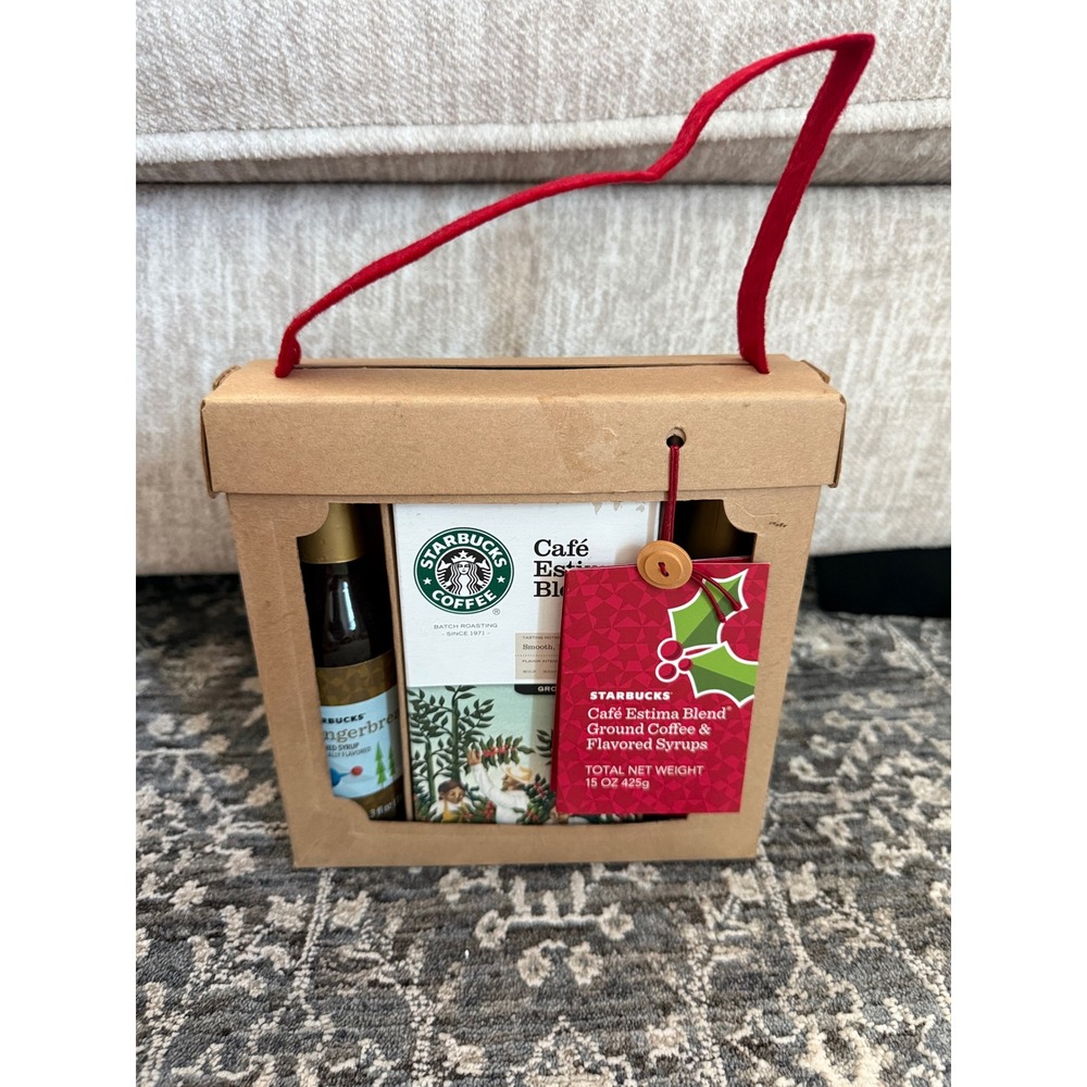 Starbucks Coffee Gift Set Cafe Estima Blend Gingerbread Pumpkin Spice Syrups
